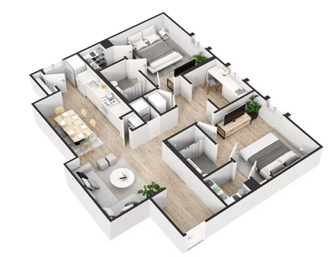 Floor plan for 2 beds, 2 baths, 900 sqft